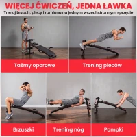 HOMCOM® ŁAWKA SIT UP DO ĆWICZEŃ MIĘŚNI BRZUCHA TAŚMA OPOROWA TRENINGOWA stal + PCV czarny + czerwony 56,5 x 135 x (50–68) cm(m-4)