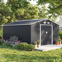 Outsunny Abri de Jardin 12,4 m², Kit de Fondation, Portes Coulissantes, Ventilations, Acier Galvanisé, 386x340x200cm, Gris Foncé(m-11)