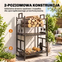 Stojak na drewno kominkowe Outsunny z zestawem narzędzi kominkowych, regał na drewno kominkowe, żelazo, złote, 51,5x33x77 cm(m-4)