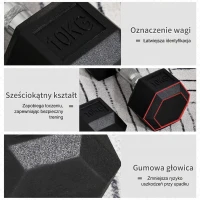 HOMCOM sześciokątne hantle zestaw 2 żeliwnych hantli uchwyt radełkowany zestaw hantli obciążniki metal guma kolor czarny 2 x 10 kg(m-4)