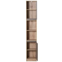 HOMCOM Mobiletto Salvaspazio per Bagno in Legno, Mobile da Bagno con 2 Armadietti e Ripiani Regolabili, Design a Colonna, 30x24x170 cm, Grigio e Rovere(m-11)