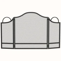 HOMCOM Parascintille Camino Pieghevole a 3 Pannelli, in Metallo Verniciato, Pronto all'Uso, 122x1x74 cm, Nero(m-11)
