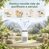 HOMCOM Purificator de Aer Smart cu Aplicație, WiFi, pentru 27 m², Filtru HEPA, CADR 225 m³/h, 28 dB(m-9)