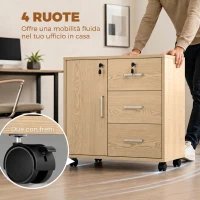 HOMCOM Schedario per Ufficio con 3 Cassetti e Armadietto con 3 Ripiani Regolabili, in Legno, 60x40x56 cm, Marrone Chiaro(m-7)