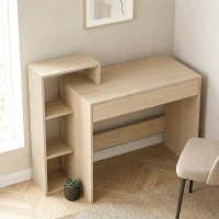 HOMCOM Scrivania Salvaspazio Moderna con 3 Ripiani Aperti e Cassetto Grande, 100x40x90cm, Naturale, per Ufficio(m-10)