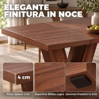 HOMCOM Tavolo da Pranzo Rettangolare per 4 Persone, 120x80 cm Tavolo Cucina con Piano Effetto Legno, Noce(m-6)