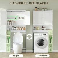 HOMCOM Mobile Sopra WC con Armadietto a 2 Ante e Ripiani Aperti, 80x19.5x170 cm, per Bagno e Lavanderia, Bianco(m-5)