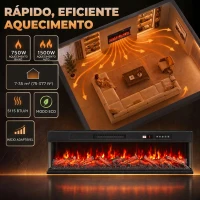 HOMCOM Lareira Elétrica Encastrável ou de Chão 750/1500W, 3 Lados, 12 Cores de Chama 3D, Termóstato, Comando à Distância, Preto(m-5)