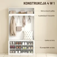 HOMCOM Garderoba z półką, ławką, haczykami, przegródkami na buty, płyta wiórowa, MDF, biały(m-4)
