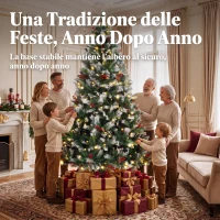 HOMCOM Albero Natale Innevato 210cm, 400 Luci LED a 2 Colori, Telecomando, 11 Modalità, 1253 Rami, Pigne, Bacche Rosse(m-9)
