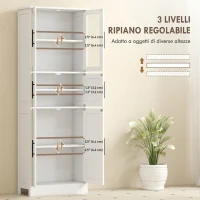 HOMCOM Mobile Bagno Alto Slim 170cm, con Ante in Vetro, Ripiani Regolabili, Moderno, 60x30x170 cm, Bianco(m-6)