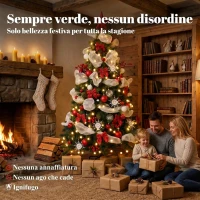 HOMCOM Albero Natale Folto 180cm con 200 Luci LED, Telecomando, 8 Modalità, 800 Rami, Palline, Nastri, Fiocchi(m-4)