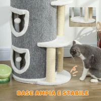 PawHut Tiragraffi per Gatti Multilivello con Palo Graffiato in Sisal, 3 Grotte, Cuccia, 3 Pompon, Piattaforme, Grigio(m-6)