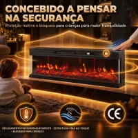 HOMCOM Lareira Elétrica de Encastrar ou Independente 750/1500W, 3 Lados, 12 Cores de Chama 3D, Termóstato, Telecomando, Preta(m-7)