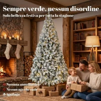 HOMCOM Albero di Natale Innevato 200cm con Luci LED 240 Bianco Caldo, 850 Rami, Base Pieghevole, Bianco e Verde(m-4)
