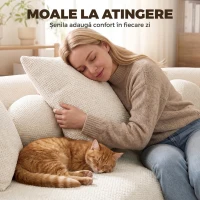 HOMCOM Canapea 3 locuri fără cadru, cu șezut amplu și adânc, spătar curbat, 2 perne, chenille, crem(m-7)