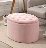 HOMCOM Puf Container Oval Capitonat si Matlasat din Catifea, 71x52x42cm, Roz(m-9)