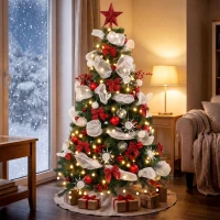 HOMCOM Albero Natale Folto 180cm con 200 Luci LED, Telecomando, 8 Modalità, 800 Rami, Palline, Nastri, Fiocchi(m-2)