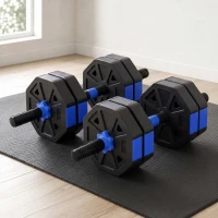 SPORTNOW Set Pesi da Palestra 6 in 1 in Plastica e Sabbia Utilizzabile come Kettlebell Manubri Bilanciere Supporto Blu(m-12)