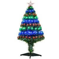 HOMCOM 3 Feet Prelit Artificial Christmas Tree with Multi-Coloured Fibre Optic LED Light, Holiday Home Xmas Decoration, Green(m-10)