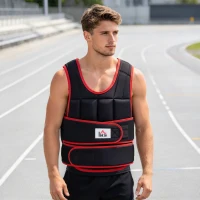 HOMCOM Chaleco Ajustable para Entrenamiento Pesos Individuales hasta 20 kg Cierres de Velcro Doble Cinturón 60x50 cm Negro y Rojo(m-2)