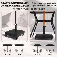 Outsunny Base per Ombrellone con Ruote Riempibile fino a 20kg per Pali da Ø22-38mm, 45x45x39cm, Nero(m-4)