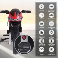 HOMCOM Moto Eléctrica Infantil Moto de Juguete Niños +3 Años Batería 6V con Luces y Música 105x52,3x62,3cm Rojo(m-8)
