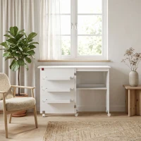 HOMCOM Mobile per Macchina da Cucire Pieghevole con Piano Ampio, 3 Contenitori, Mensola Inferiore, Ruote, Bianco(m-11)