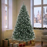 HOMCOM Albero di Natale Innevato 180 cm con 802 Rami, 59 Pigne, Effetto Realistico, Base Pieghevole in Metallo(m-10)