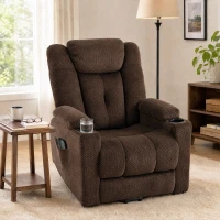 HOMCOM Sillón Relax Reclinable Eléctrico Levanta Personas Mayores con Masaje Calor Portavasos Mando Bolsillos Marrón Oscuro(m-2)