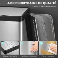 HOMCOM Poubelle de Cuisine Automatique 40 L en Inox, 3 Compartiments, Seaux Intérieurs Amovibles, Fermeture douce, Argenté(m-8)