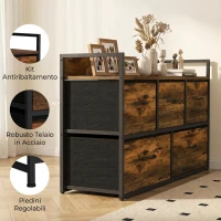 HOMCOM Cassettiera per Camera da Letto con 5 Cassetti, Mobiletto con Cassetti, Stile Industriale, Marrone e Nero(m-7)