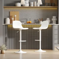 HOMCOM Set 2 Sgabelli da Bar con Schienale e Poggiapiedi, Altezza Regolabile, Pelle PU e Imbottitura, Bianco(m-10)