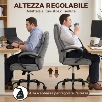 Vinsetto Sedia Ufficio Ergonomica in Tessuto Effetto Lino, Portata 220kg, Girevole, Altezza Regolabile, Grigio Chiaro(m-5)