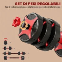 SPORTNOW Set Manubri Regolabili 5 in 1 da 20kg Totali, Set Pesi Palestra Utilizzabile come Kettlebell, Nero e Rosso(m-5)