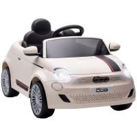 AIYAPLAY Macchina Elettrica per Bambini 12V Fiat 500, Batteria al Litio, 2 Motori, Telecomando, 3-6 Anni, Crema(m-1)