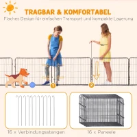 PawHut Welpenlaufstall 16-TLG Welpenauslauf mit 16 Gitterplatten Tür flexibel Schutzplane 60cm hoch Welpengitter Laufstall für Haustiere Hund Katze Welpe Laufgitter für drinnen und draußen(m-6)