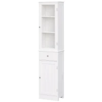 kleankin Bathroom Storage Cabinet with 3-tier Shelf Drawer Door, Floor Cabinet Free Standing Tall Slim Side Organizer Shelves, White(m-1)