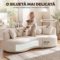 HOMCOM Canapea 3 locuri fără cadru, cu șezut amplu și adânc, spătar curbat, 2 perne, chenille, crem(m-6)