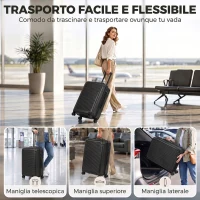 HOMCOM Valigia Rigida Media 68L, Bagaglio Espandibile ABS con 4 Ruote Girevoli, Angoli Protettivi, 66x43x27 cm, Nero(m-8)