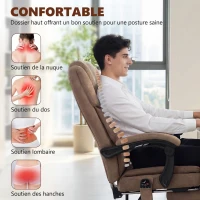 HOMCOM Fauteuil Bureau Massant Vibrant et Chauffant, Chaise Bureau Ergonomique en Velours Imprimé, Dossier Inclinable, Marron(m-5)