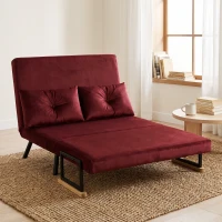 HOMCOM Divano Letto 3 in 1 in Tessuto Effetto Velluto con Schienale Regolabile e 2 Cuscini, 102x73x81 cm, Rosso Vino(m-12)