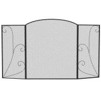 HOMCOM Parascintille Camino Pieghevole a 3 Pannelli in Metallo Verniciato, Pronto all'Uso, 133x1x77 cm, Nero(m-9)
