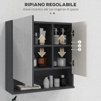 kleankin Armadietto con Specchiera Bagno a 2 Ante e Mensole Regolabili in Legno, 55x17x55cm, Grigio(m-5)