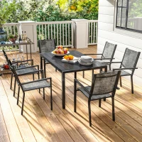 Outsunny Table de jardin extérieure avec 6 chaises empilables, plateau à lattes 150 cm, structure en acier anti-rouille, noir(m-9)