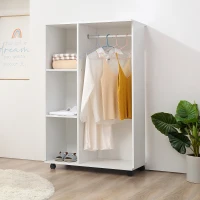 HOMCOM Portant vêtements penderie Mobile roulettes 3 étagères latérales + Grand Espace Panneaux Particules Blanc(m-10)