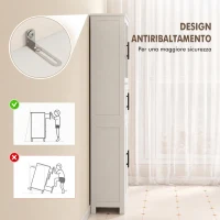 HOMCOM Mobile Bagno Alto Slim 170cm, con Ante in Vetro, Ripiani Regolabili, Moderno, 60x30x170 cm, Bianco(m-7)