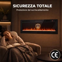 HOMCOM Camino Elettrico da Incasso, Parete e Terra Slim 153 cm con Telecomando, 900/1800W, Timer, 35㎡, Nero(m-9)