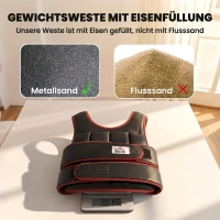 HOMCOM 20 kg Gewichtsweste Trainingsweste mit doppelten Gurten verstellbar Krafttraining Fitness Oxford Metall-Sand Schwarz+Rot 60 x 50 cm(m-5)