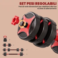 SPORTNOW Set Manubri Regolabili 5 in 1 da 30kg Totali, Set Pesi Palestra Utilizzabile come Kettlebell, Nero e Rosso(m-5)